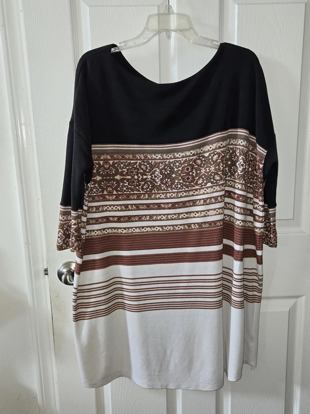 Free People Black, Brown and Cream Striped Scoop-Neck Mini Dress